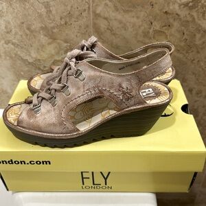Fly London cool Luna Metallic Gold Lace Up Sandals